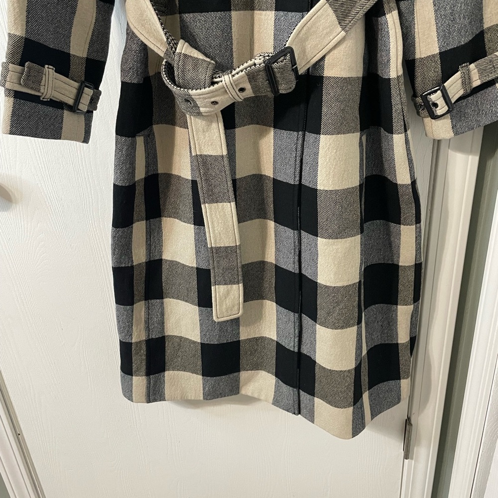 Banana Republic NWT Italian Double-Faced Wool Buffalo Plaid Trench Coat Sz Med P - Picture 11 of 15